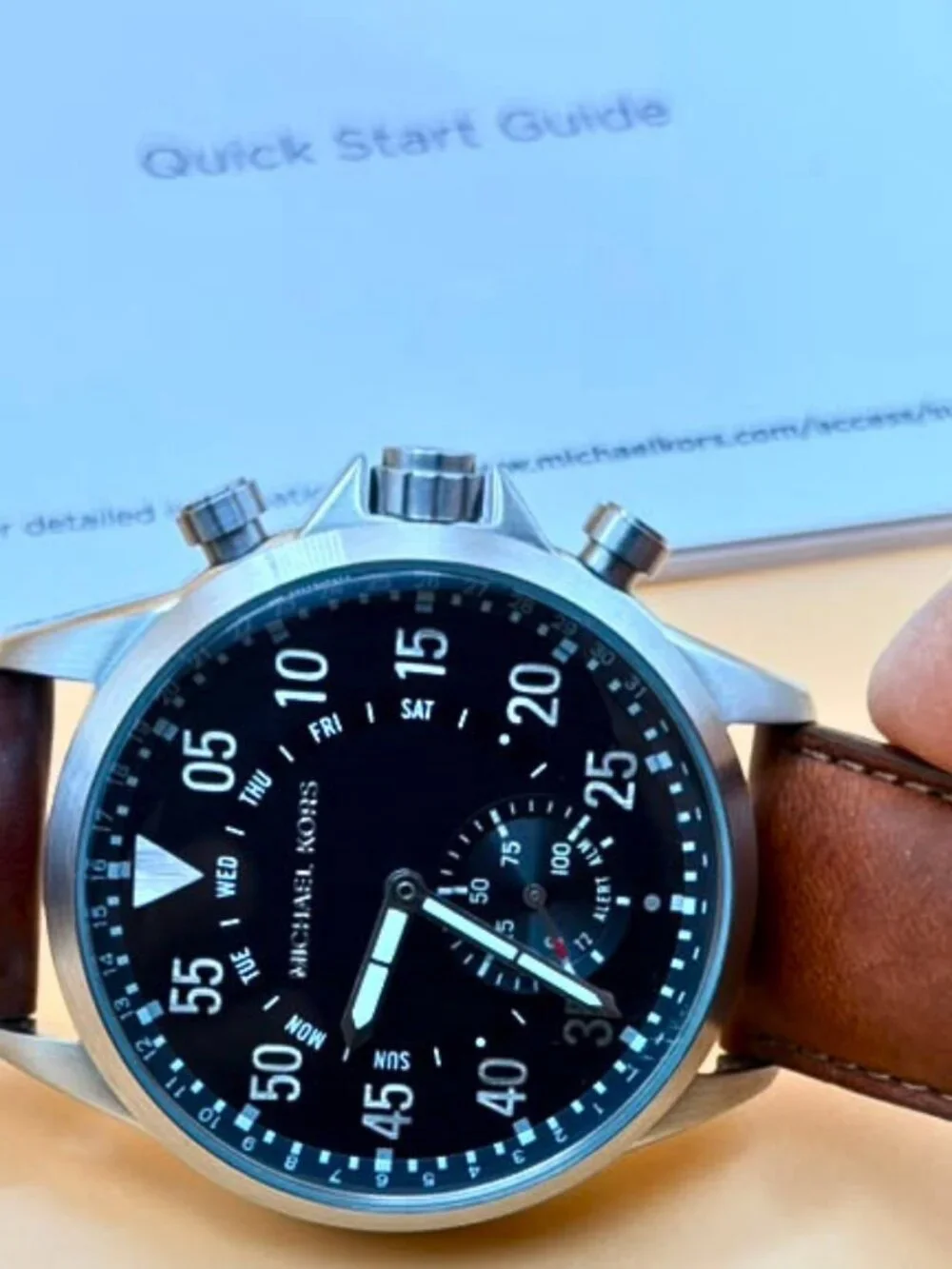 Michael Kors Men's Hybrid Smartwatch Black Dial Brown Leather Strap
